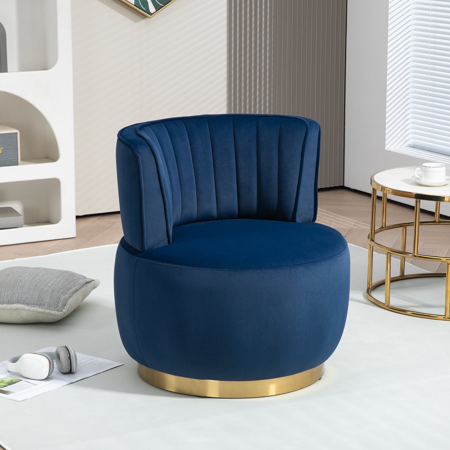 360 Degree Swivel Cuddle Barrel Accent Sofa Chairs, Round Armchairs With Wide Upholstered, Fluffy Velvet Fabric Chair For Living Room, Bedroom, Office, Waiting Rooms