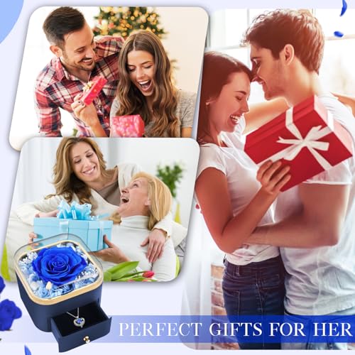 Beferr Gifts for Mom Preserved Real Blue Rose with Necklace Eternal Roses Forever Flowers for Delivery Christmas Anniversa...