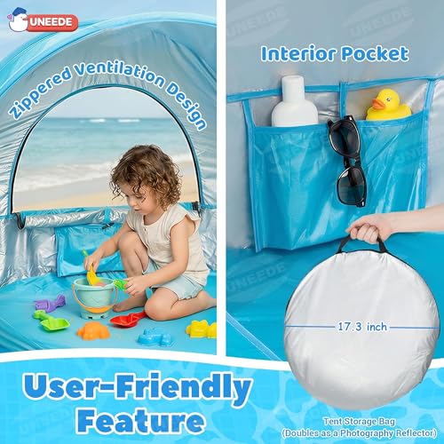 Baby Beach Tent Pop Up Baby Tent with UV Protection - Portable Infant Shade Canopy, Must-Have Beach Baby Essentials (Blue,...