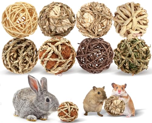 VESPRO Bunny Chew Grass Balls, Rolling Chew Toys for Small Animals, Natural Chew Grass Toys and Bunny Treats for Rabbits, ...