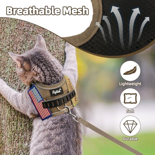 PUPTECK Tactical Cat Harness and Leash Set Escape Proof, Adjustable Reflective Kitten Jacket Easy Control, Pet Vest Harnes...