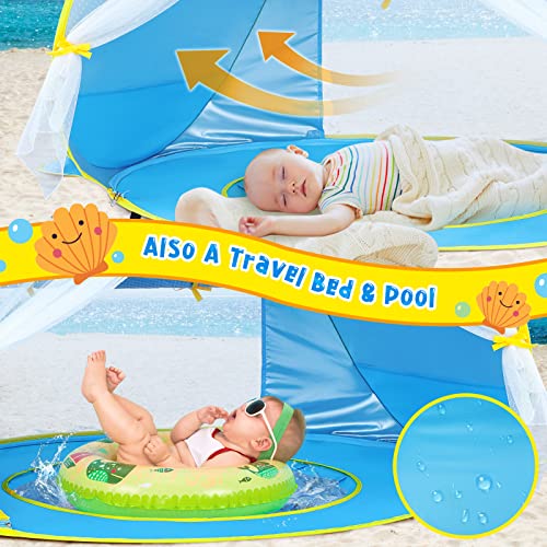 Monobeach Baby Beach Tent, Beach Canopy Sun Shelter UPF50+ UV Protection Baby Pool with Canopy, Easy Set Up Pop Up Baby Be...