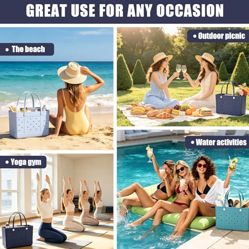 Extra Large Rubber Beach Tote, Waterproof Travel Tote Bag for Womens, X-L Rubber Handbag, Beach Bags Waterproof Sandproof