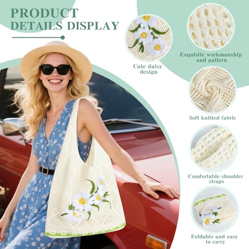 Topdear Crochet Tote Bag for Women, Aesthetic Crochet Mesh Beach Tote Bag, Summer Vacation Knitted Bag for Women Shoulder