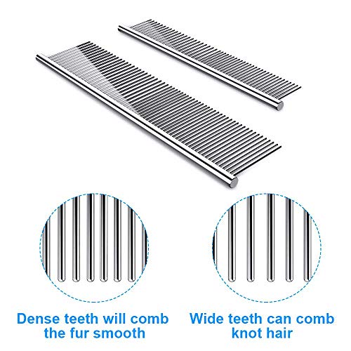 Cafhelp 2 Pack Dog Combs with Rounded Ends Stainless Steel Teeth, Cat Comb for Removing Tangles and Knots, Professional Gr...