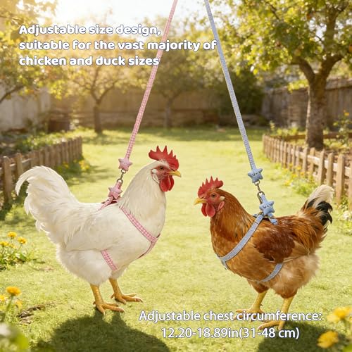2 Pcs Adjustable Chicken Harness and Leash Set, Comfortable Duck Harness and Leash for Real Ducks, Upgraded Easy to wear C...