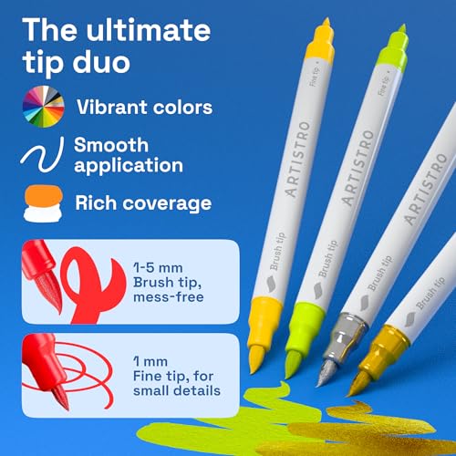 ARTISTRO 24 Acrylic Paint Markers - Paint Pens for Drawing, Brush + Fine Tips - For Fabric, Rock, Glass, Wood, DIY - Art &...