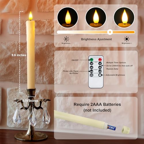 Homemory Real Wax LED Flameless Taper Candles with Remote Timer, 9.6 Inches Ivory Fake Candlesticks, Dripless Battery Oper...