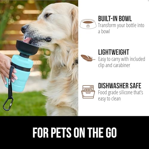 GORILLA GRIP Dog Water Bottle, Portable Water Bowl Dispenser for Dogs, 20 oz Leak Proof Pet Travel Squeeze Bottles Food Gr...