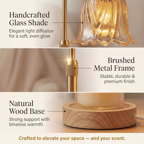 Candle Warmer Lamp with Timer Dimmable: Birthday Gifts for Women Adjustable Height Candles Light Warmers Lamps Gold Crysta...