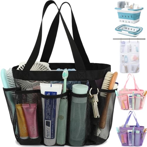 Fammart Mesh Shower Caddy Portable for College Dorm Room Essentials, 8-Pocket Large Shower Basket Tote Bag with 2 Handles ...