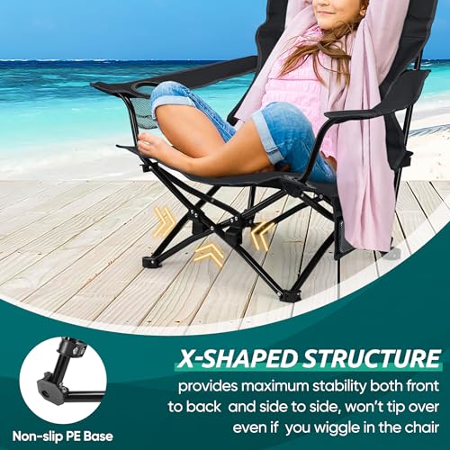 HaSteeL Folding Beach Chair Set of 2, Foldable Black Camping Chairs for Outside, Low Beach Chair Portable for Adults Fishi...