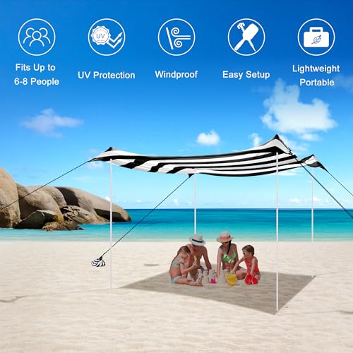 Beach Tent, Beach Canopy Sun Shade UPF 50+, Portable 10×10 FT Camping Sun Shelter with Sandbags, Poles, Ground Pegs and An...