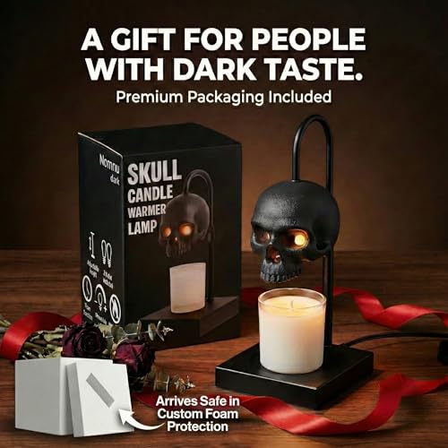 Nomnu Skull Candle Warmer Lamp with Timer & Dimmer *Candles NOT Included – Black Gothic Table Lamp Candle Warmer Adjustabl...