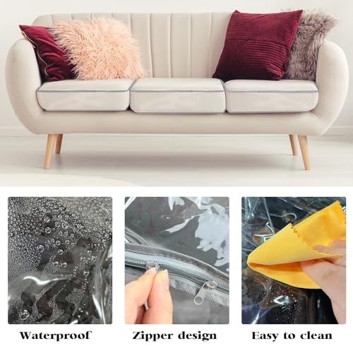 HFYZZ 4 Pcs Plastic Sofa Seat Cushion Covers Clear PVC Waterproof Sofa Couch Covers Sofa Seat Slipcover for Against Cat Do...