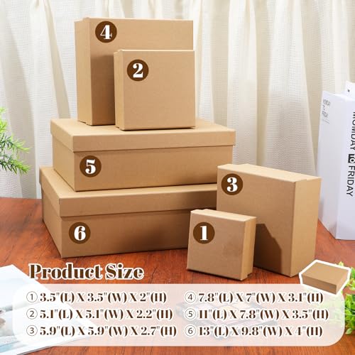 Douaowoc 6 Pcs Gift Boxes with Lids, Set of 6 Empty Wrap Boxes, Nesting Box for Gift Presents Cardboard Box for Christmas,...