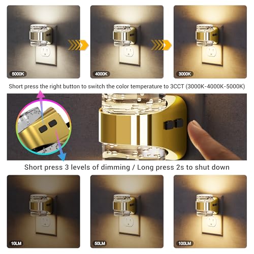JandCase LED Night Light, Golden Bubble Night Lights Plug into Wall, [2 Pack]Night Light3000K/4000K/5000K & 3 Brightness L...