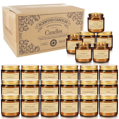 Scented Candle Set 24 Pack (3.05oz Each) - Aromatherapy Candles with Essential Oils, Smokeless Soy Wax Candles in 12 Scent...