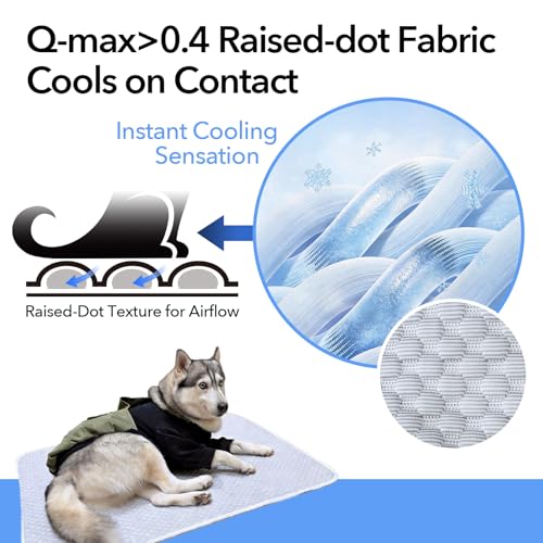 GooCare Dog Cooling Mat XL 60"x40" for Giant Dogs, Q-Max>0.4 Ice-Silk Fabric, Thick & Non-Slip, Washable & Waterproof, Por...