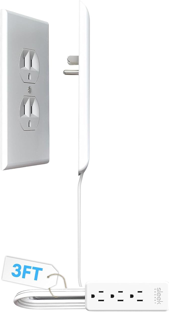 Sleek Socket Original & Patented Flat Ultra-Thin Outlet Concealer with Extension Cord Kit, Multi Outlets Power Strip, Idea...