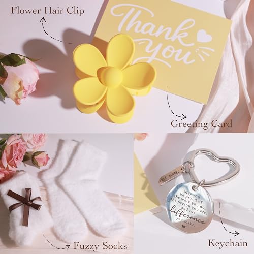 Thank You Gifts for Women Appreciation Gift Basket Sunflower Scented Candle Glass Cup Crochet Decor Unique Set for Coworke...