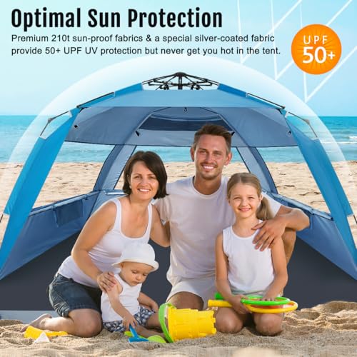 WhiteFang Deluxe Pop Up Beach Tent Sun Shade Shelter for 3-4/5-6 Person, UV Protection, Extendable Floor with 3 Ventilatin...