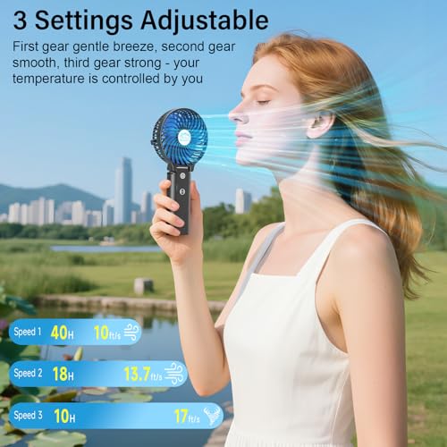 HandFan 10400mAh Powerful Handheld Fan, 40Hrs Long-Lasted Hand Fan Rechargeable, Mini Personal Fans Foldable, Heavy Duty B...