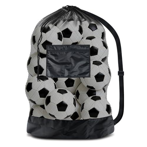 BROTOU Extra Large Soccer Ball Net Bag, 40" x 30" Drawstring Mesh Ball Bag with Zipper Pocket, Sports Equipment Bag for Gy...