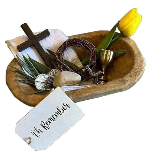 Oh Remember Kit- Easter Resurrection Keepsake Set, Christian Faith Decor with 11 Symbolic Pieces in 8 Inch Rustic Wooden B...