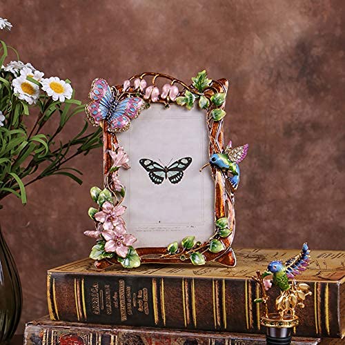 ChezMax Vintage Picture Photo Frames - 4X6 Butterfly Antique Picture Frame, Retro Metal Ornate Flower Frame with Glass, Ta...
