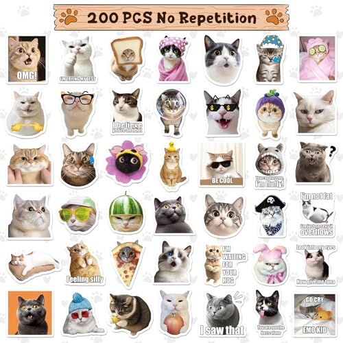Yqskt 200 PCS Cat and Dog Meme Stickers Pack, Funny Meme Pet Stickers for Water Bottles Car Hard Hat Laptop, Waterproof Vi...