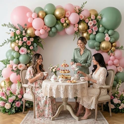 Spring Flower Balloon Garland Kit - 117Pcs Green Pink Gold Arch with Flower & Butterfly Foil Balloons | Baby in Bloom, But...