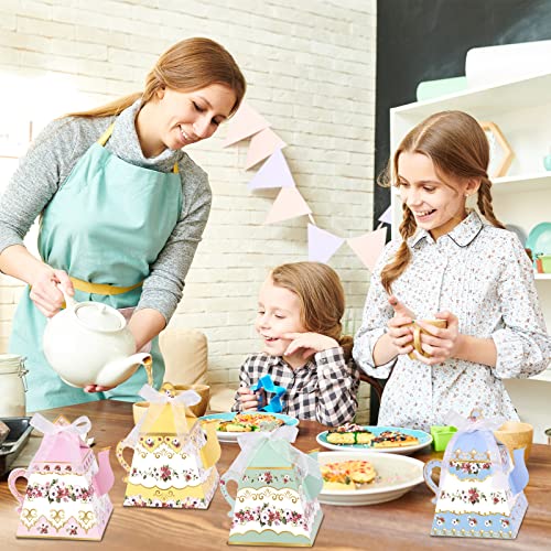 24Pcs Flower Tea Party Favor Gift Boxes Mini Teapot Candy Box Theme Tea Pot Party Decorations for Wedding Birthday Baby Sh...