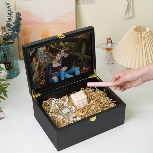 EVA murmure Larger Wooden Memory Keepsake Boxes With Hinged Lids and a photo frame inside the lid - Decorative Storage Box...