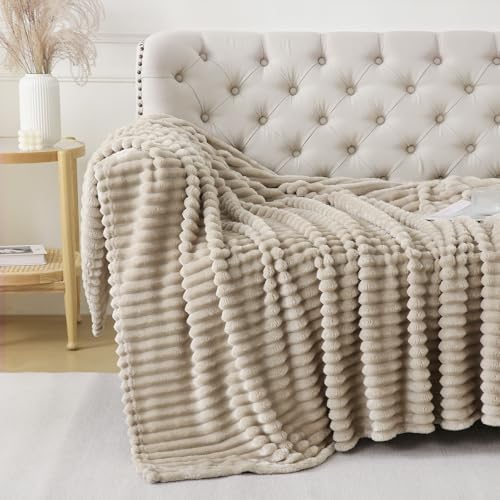 YIICKO Khaki Throw Blanket for Couch Sofa 50x60 inches Striped Fleece Blankets Room Home Decor Lightweight Plush Soft Cozy...