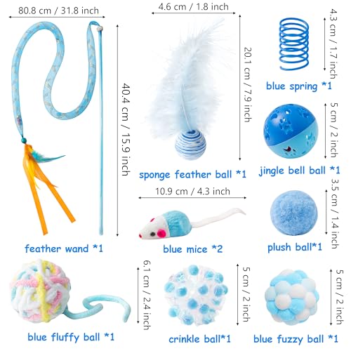 MALLMALL6 Cat Toy Set Interactive Cat Toys 10Pcs Pack Including Cat Springs Feather Teaser Wand Mice Crinkle Balls and Pet...