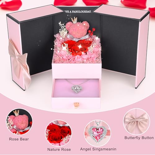 Suturun Preserved Roses Forever Flowers Gifts for Women,Eternal Preserved Rose with Necklace Romantic Gift for Her,Mom,Wif...