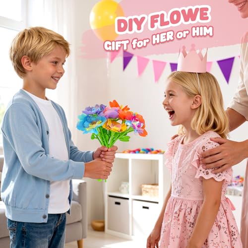 beefunni Flower Bouquet Craft Kit, Mothers Day Crafts for Kids Classroom, DIY Craft Toys for Kids Ages 4-8, Educational Fl...