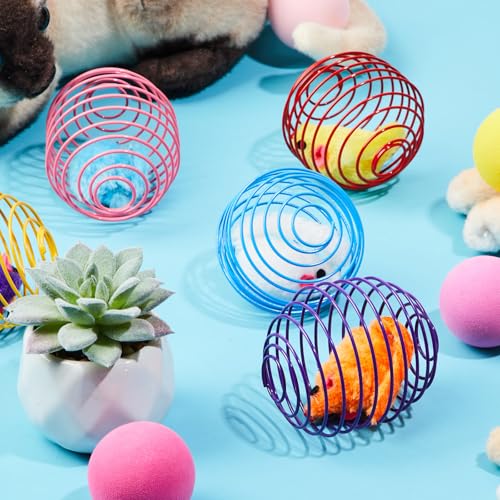Jecery 5 Pcs Cat Spring Balls Toys Stretchable Rolling Balls Colorful Playful Coils Interactive Action Toy Caged Rats for ...