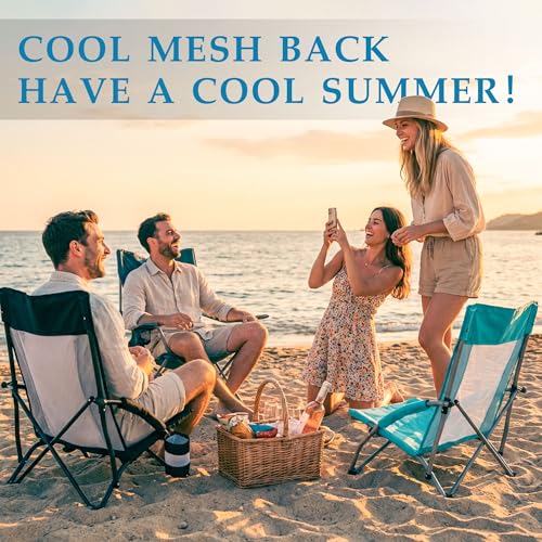 ARURU Low Folding Beach Chairs for Adults 2 Pack, Portable Lightweight Sling Beach Camping Chair with Cup Holder,Armrest,F...