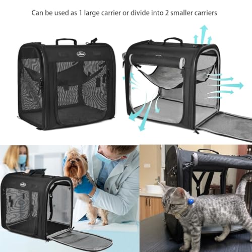 Wakytu Portable 2-in-1 Pet Carrier for Medium Dogs Large Cat Carrier for 2 Cats Travel Double Dog Crate Set with Portable ...