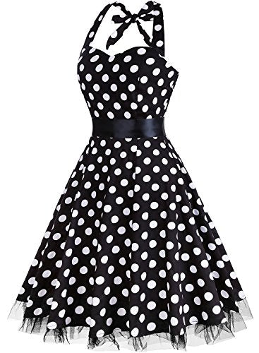 oten Women's Vintage Polka Dot Halter Dress 1950s Floral Spring Retro Rockabilly Cocktail Swing Tea Dresses