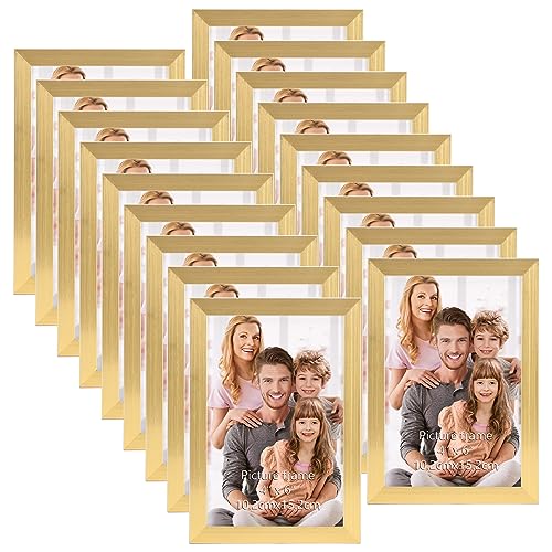 WIFTREY 4x6 Picture Frame Gold, 4 x 6 Photo Frames Bulk for Wall Hanging or Tabletop Display, 18 Pack