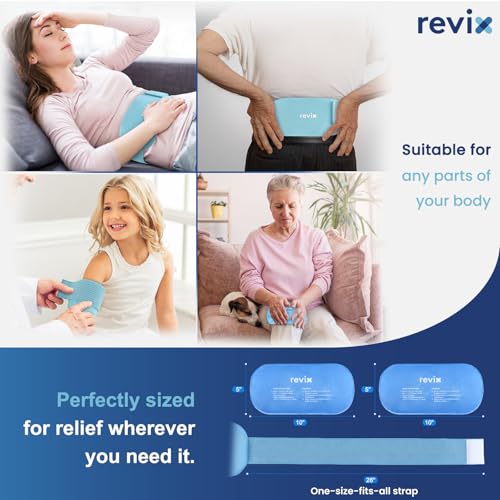 REVIX Ice Packs for Injuries Reusable, 2 Packs Hot and Cold Pack with Adjustable Strap, Flexible Ice Wraps for Joints and ...