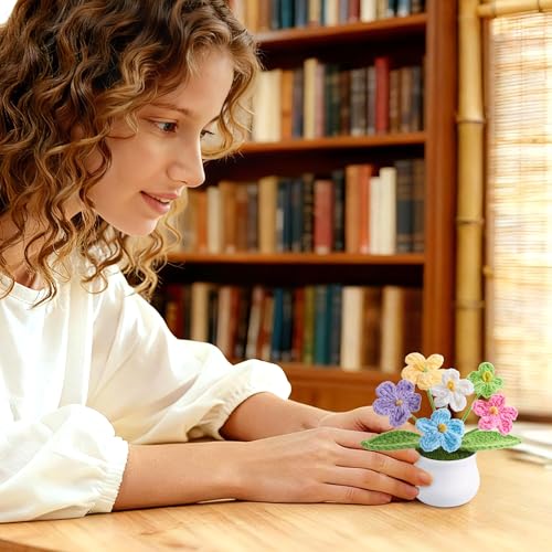 NUKAYAI Crochet Flowers Handmade Knitted Potted Flower for Mom, Crochet Gifts for Daughter Friends Women Party Favors Teac...