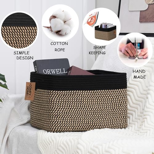COMFY-HOMI 3PACK Cotton Rope Square Basket with Handles for Shelves|Dog Toy Bin and Storage|Baby Gift|Shoe Organizer|New 1...