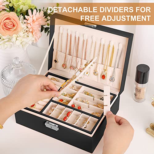 Sanikeon Jewelry Boxes for Women Girls 2 Layers leather Jewelry Organizer Case with Lock Storage Box Removable Tray for Ne...