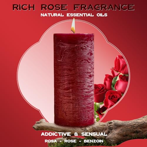 Romantic Rose Scented Pillar Candle - 2.8x6 Inch, 75-Hour Burn, Textured Red Rose Scented Candle for Women, Natural Aromat...