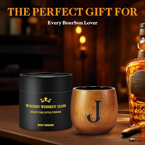 Astonlink Personalized Gifts for Men Husband Dad Boyfriend, Initial Charred Wooden Bourbon Drinking Glass & Whiskey Glasse...