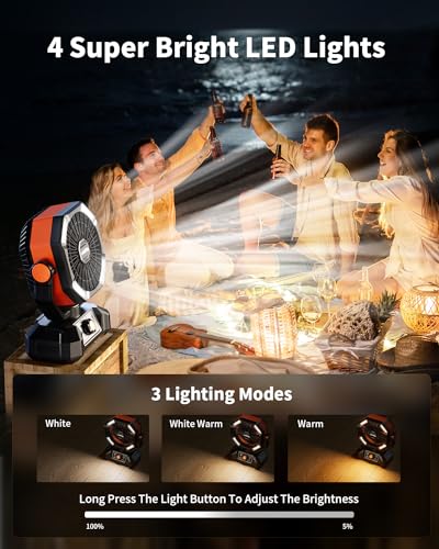 coldSky 𝟮𝟬𝟬𝟬𝟬𝗺𝗔𝗵 Camping Fan with 𝗗𝘂𝗮𝗹 𝗠𝗼𝘁𝗼𝗿, Battery Operated Fan with 4 LED Lantern, 8 Speeds Desk Fan ...
